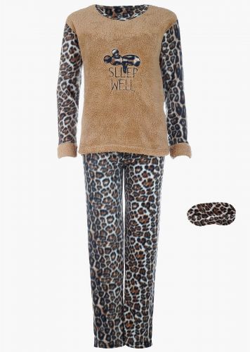 Γυναικεία πιτζάμα fleece "Sleep Well" animal print παντελόνι. Ηomewear Collection