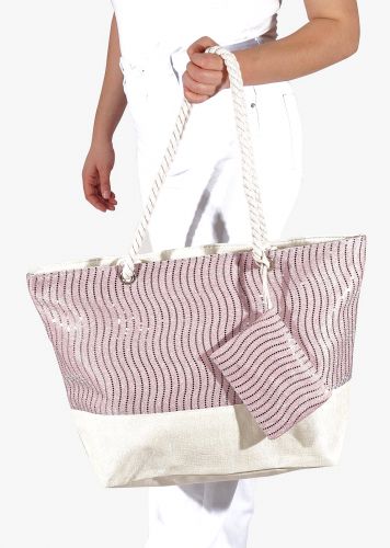 Γυναικεία τσάντα θαλάσσης λούρεξ λεπτομέρειες  φερμουάρ extra τσαντάκι. Summer Collection