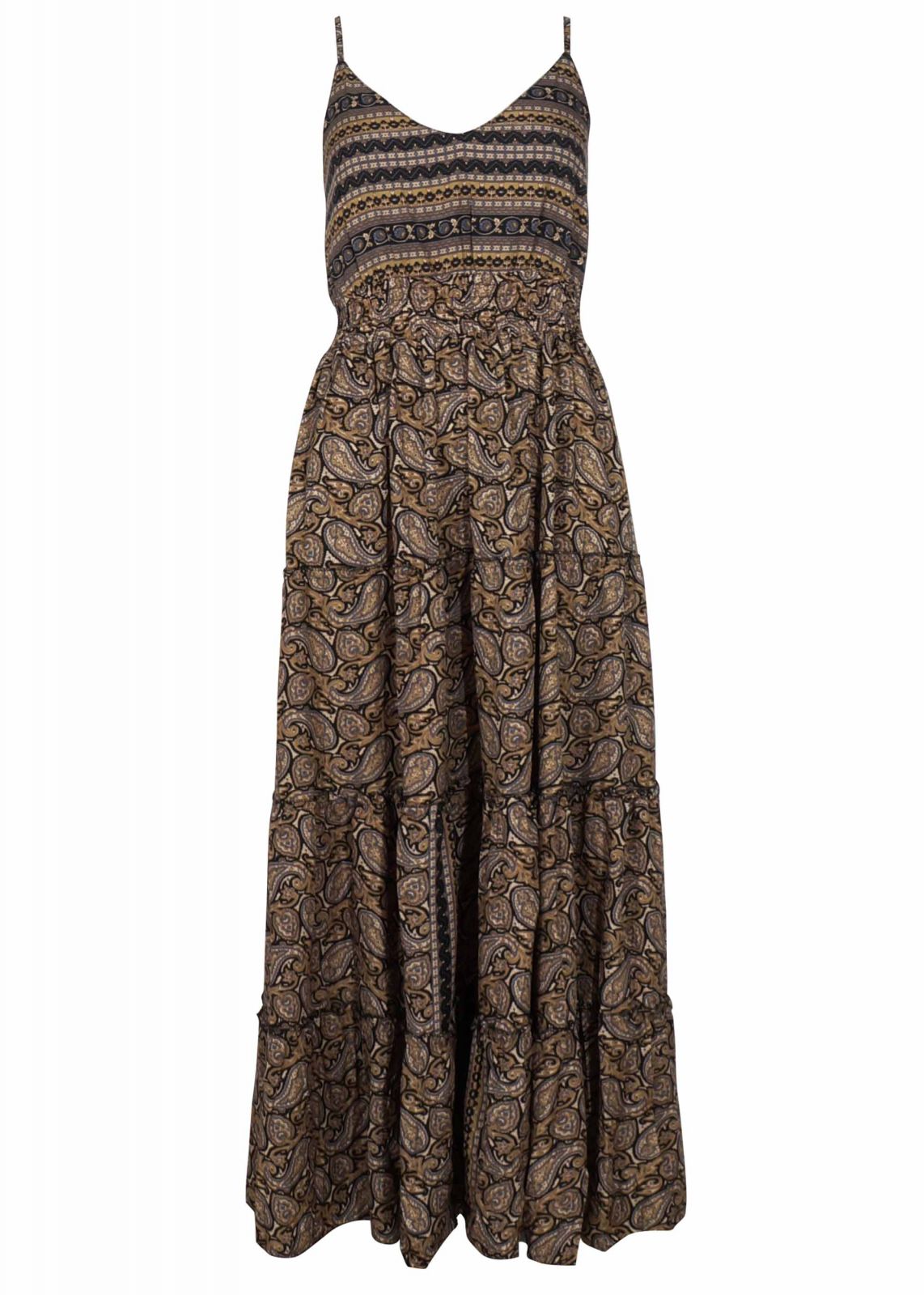 Γυναικεία φόρεμα maxi λεπτό ραντάκι all print με βολάν. Bohemia Style. ΜΑΥΡΟ 3423-19289