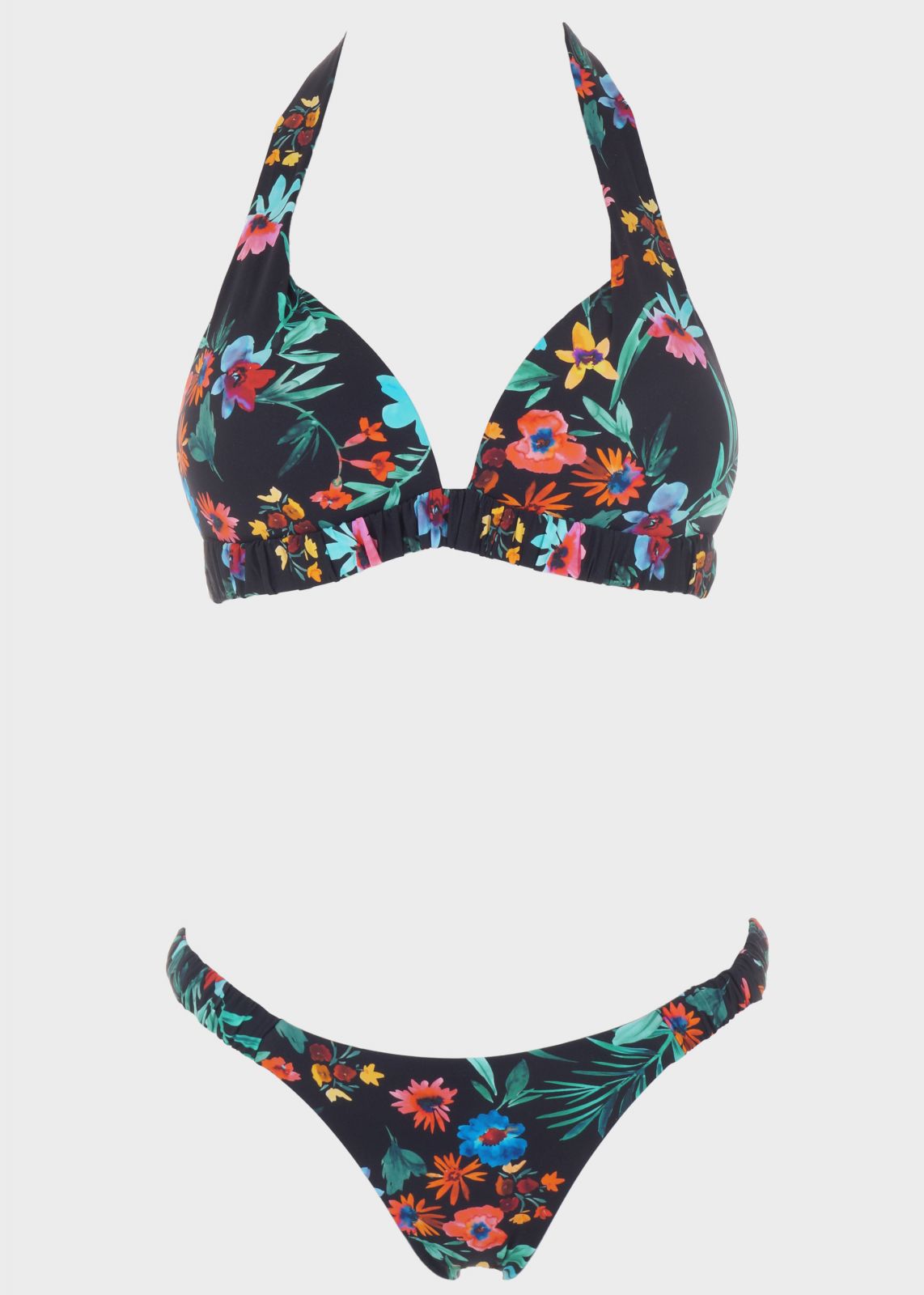 Γυναικείο σετ μαγιό bikini τριγωνάκι all print floral  ενσωματωμένη επένδυση slip παρτό.Καλύπτει B-C CUP