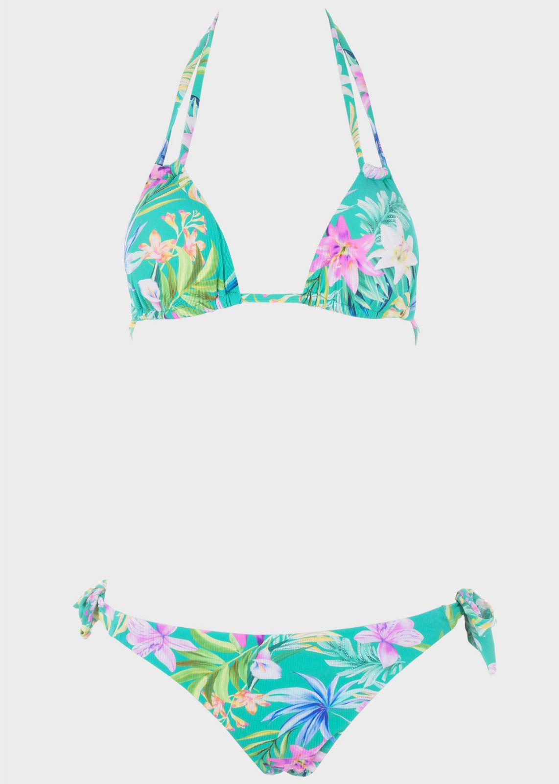 Γυναικείο σετ μαγιό bikini  τριγωνάκι all print floral slip brazil.Καλύπτει B CUP