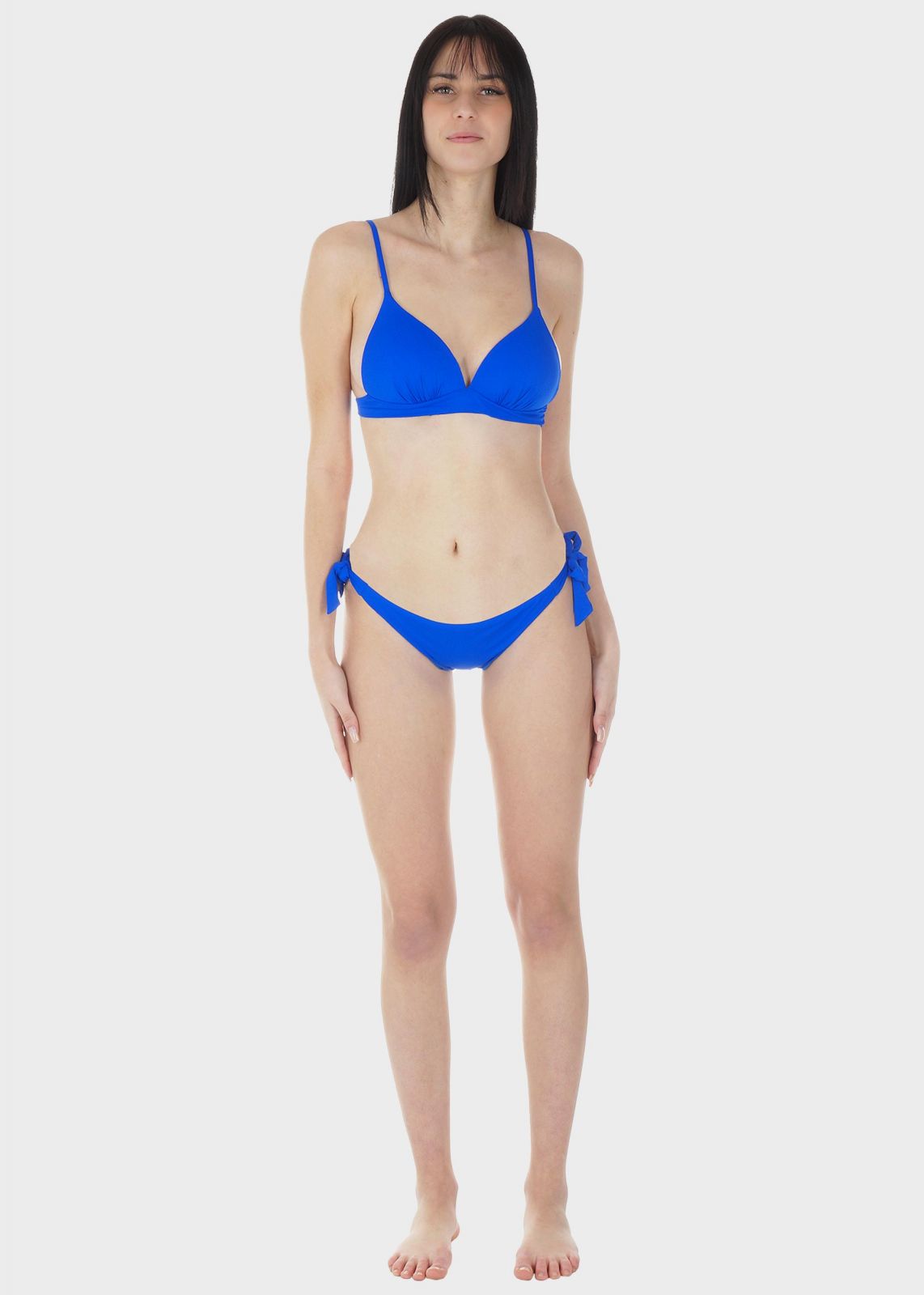 Γυναικείο σετ μαγιό bikini μονόχρωμο ενσωματωμένη ενίσχυση push up slip δετό κανονική γραμμή.Καλύπτει B CUP ΡΟΥΑ