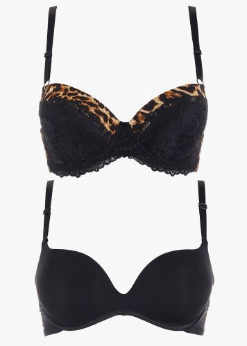 Γυναικείο σουτιέν balconette animal print & basic bra.Kαλύπτει Β  CUP