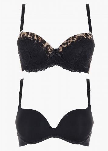 Γυναικείο σουτιέν balconette animal print & basic bra.Kαλύπτει Β  CUP