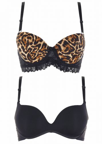 Γυναικείο σουτιέν balconette animal print & basic bra.Kαλύπτει Β  CUP